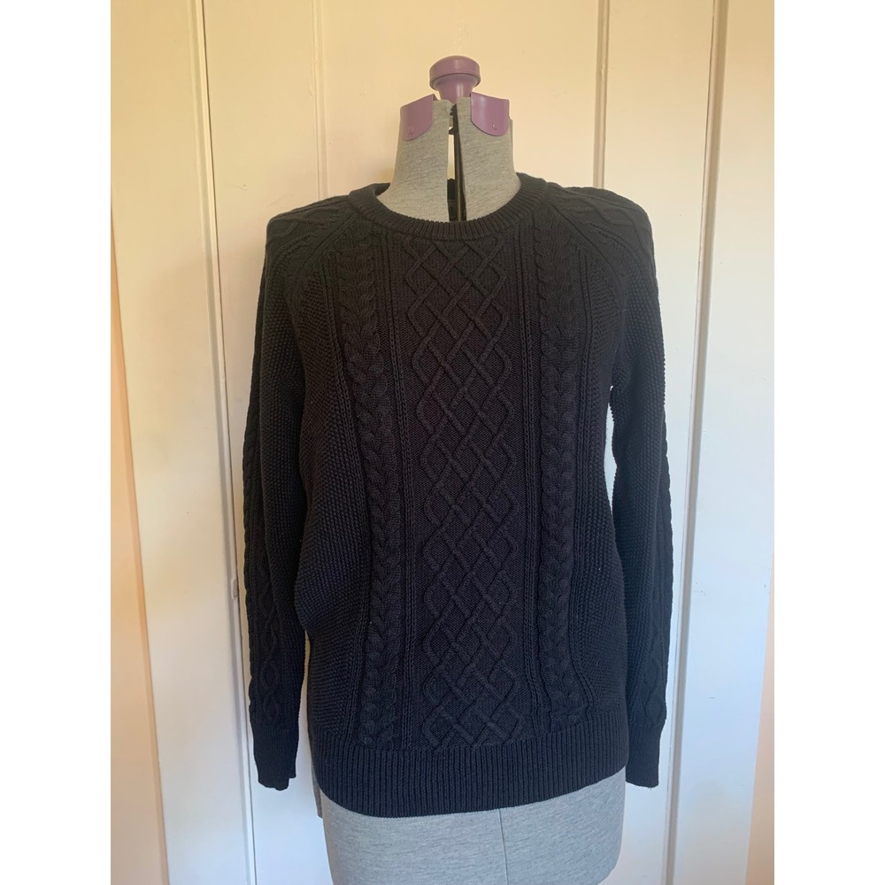Gap Womens Cable Knit Crewneck Sweater Black Cotton Pullover Size Medium